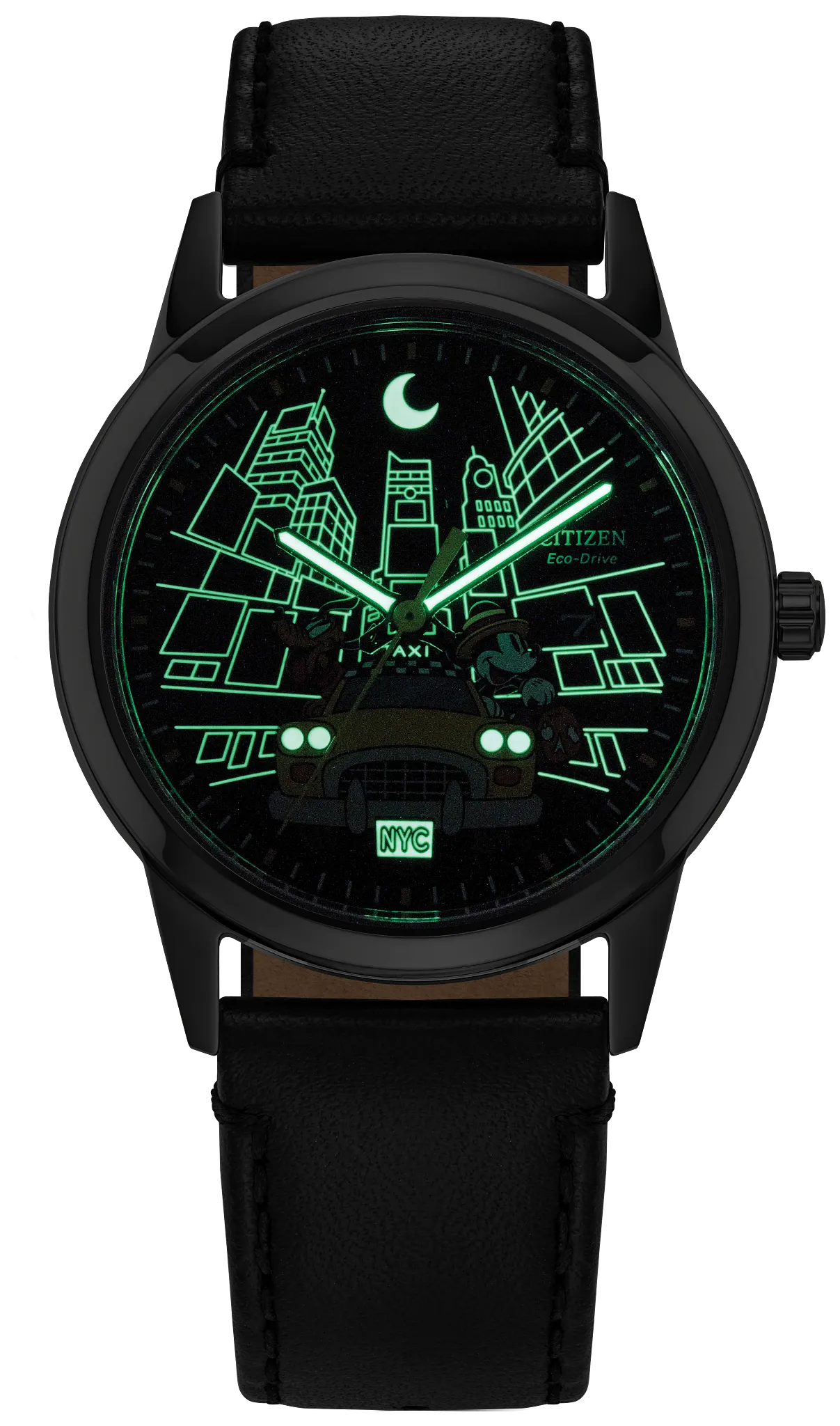 Mickey Mouse & Pluto Take NYC Black Dial Leather Strap AW1860-01W